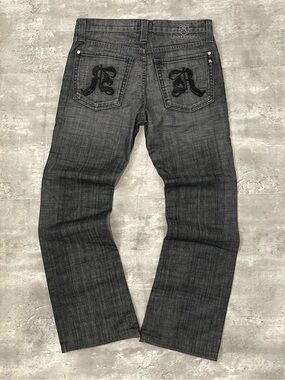 Vintage Rock & Republic Bootcut Jeans Grey Wash Embroidered Mens 33x31 Y2K